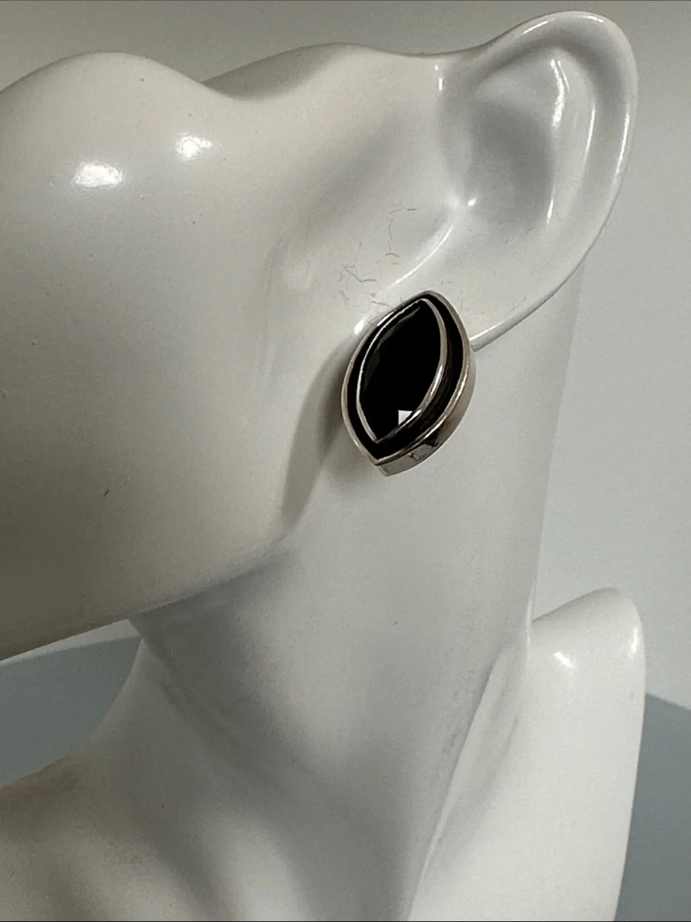 Classic Black Marquise Silver-Trim Earring